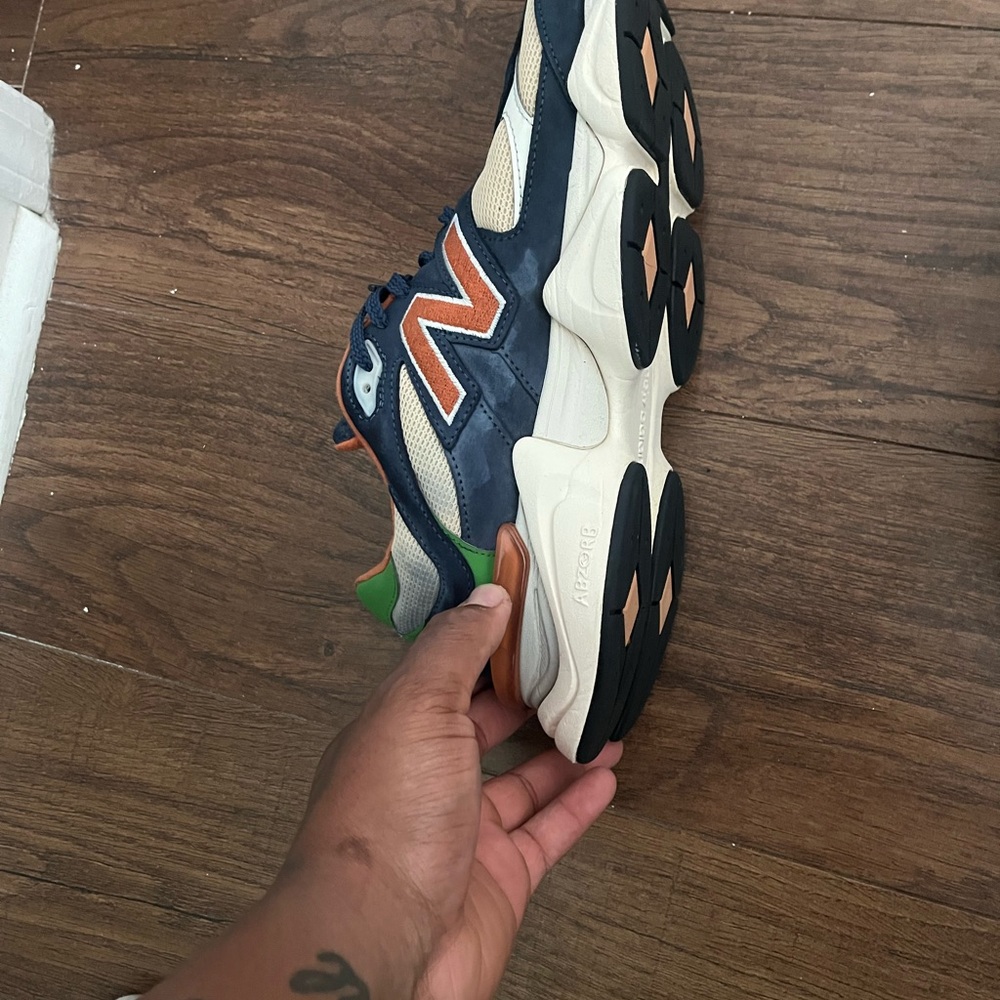 New Balance Navy, Cream & Orange Retro Runner with Green Heel